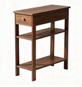 Solid Wood Narrow End Table with Drawer and 3-Tier Storage, Slim Nightstand for Small Spaces, Side Table with Shelves for Living Room, Bedroom, Easy Assembly Walnut 23.6X23.6X11in