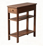 Solid Wood Narrow End Table with Drawer and 3-Tier Storage, Slim Nightstand for Small Spaces, Side Table with Shelves for Living Room, Bedroom, Easy Assembly Walnut 23.6X23.6X11in