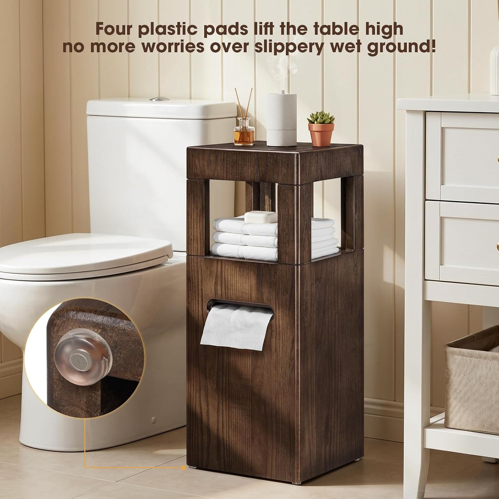Multi Use Side End Table with Charging Station for Living Room, Solid Wood Small Table with a Hidden Tissue Box for Small Space, Modern Minimalist Nightstand for Bedroom (Walnut)