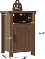 Farmhouse Nightstand with Charging Station, End Table with USB/Type-C Ports and Power Outlets, Rustic Bedside Table with Large Storage and Open Shelf, Modern Side Table for Bedroom, Walnut