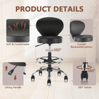 KLASIKA Black PVC Faux Leather Drafting Chair Rolling Swivel Salon Stool Seat Adjustable Height 36 Inch with Back Support Foot Rest Hydraulic Wide Seat for Tattoo Beauty Barber Lash 1Pack