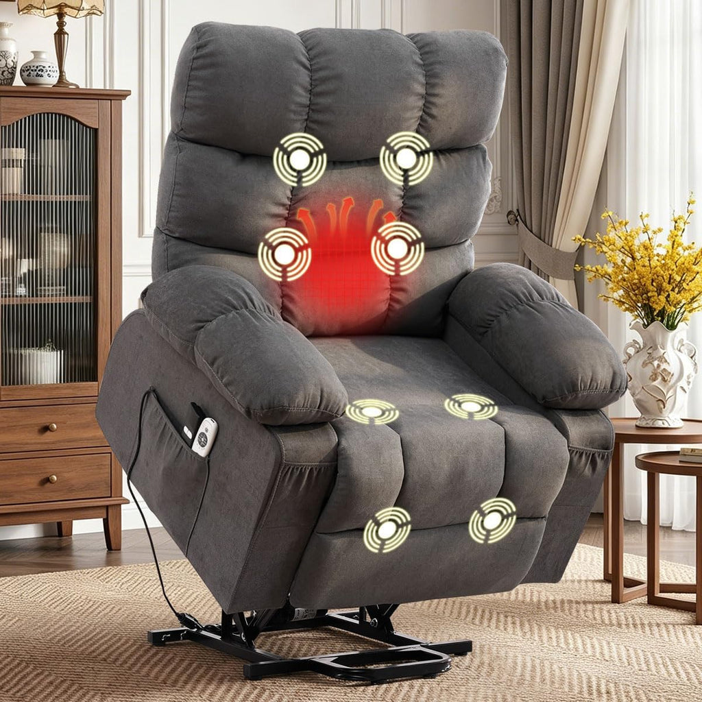 BOSMILLER Electric Power Lift Recliner Chair Sofa with Massage and Heat for Elderly,Lift Chair with Cup Holders Side Pockets for Living Room