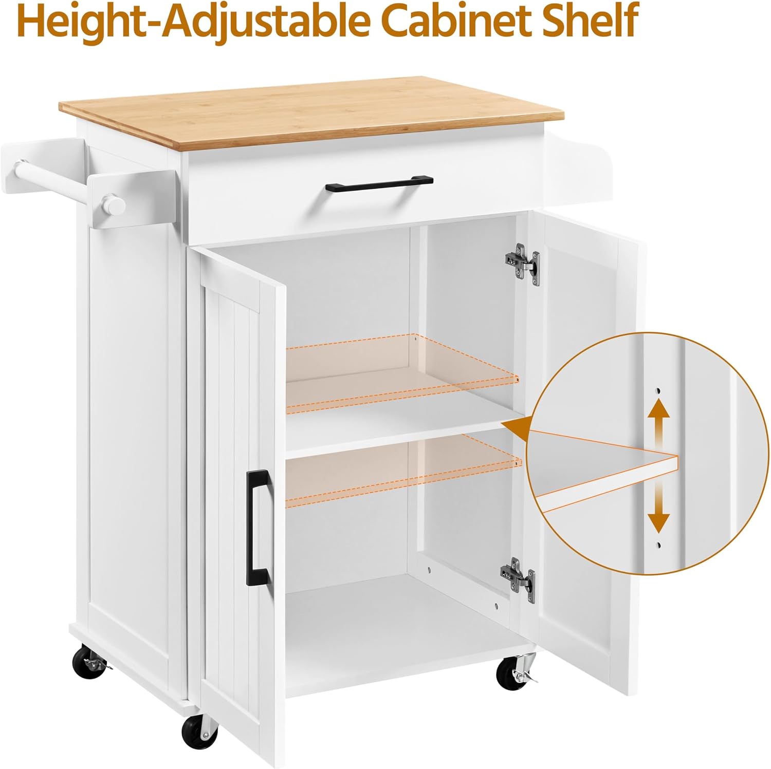 Yaheetech Kitchen Cart with Drawer, Kitchen Island on Wheels with Storage Rack & Cabinets, Microwave Cart for Kitchen with Storage, Rolling Coffee Cart Station, White