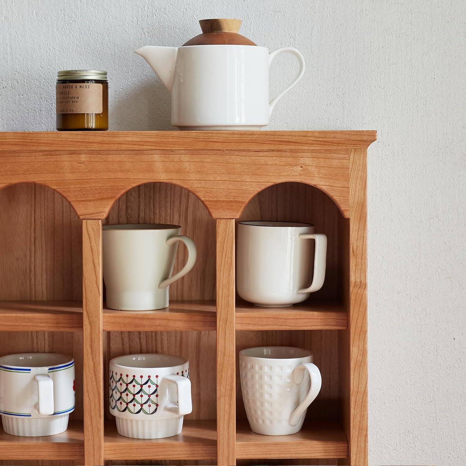 Solid Wood Countertop Cabinets,North America A Grade Cherry One Piece Solid Wood Storage Rack Simple European Style Wooden Kitchen Table Cup Holder No Assembly Required