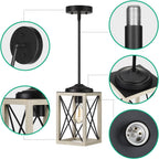 DEWENWILS Farmhouse Pendant Light, Metal Hanging Light Fixture with Wooden Grain Finish, 48" Adjustable Pipes for Flat and Slop Ceiling, Kitchen,Island, Living Room, Bedroom, E26 Base