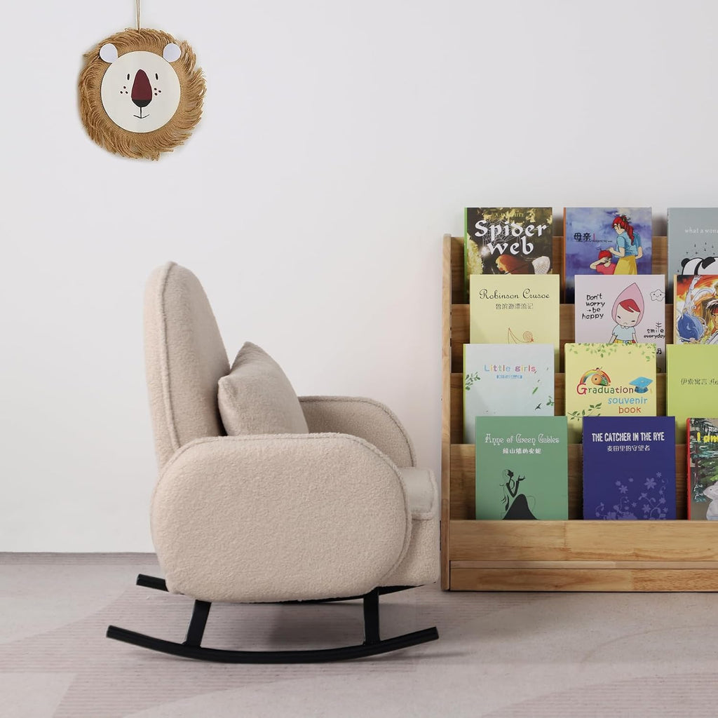 Baby Rocking Chair,Toddler Chair,Kids Chair,Kids Sofa, Shaky Metal Foot and Sherpa Fabric,Toddler Rocking Armchair for Boys and Girls Rest (Beige)