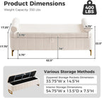 End of Bed Bench with Storage, 63" Storage Bench for Bedroom King Size Bed, Storage Ottoman Bench with Golden Metal Legs, Bedroom Benches for Entryway Hallway, Teddy Cream White