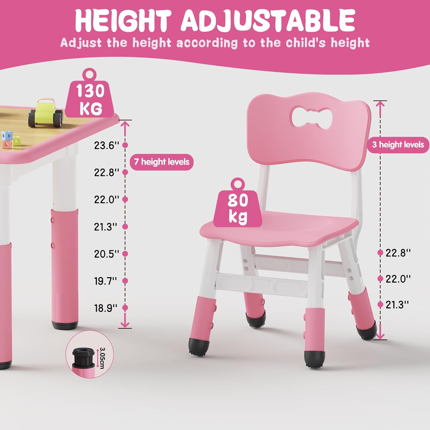 Brelley Kids Table and 2 Chairs Set, Height Adjustable Toddler Desk and Chair Set, Graffiti Desktop, Classroom/Daycare/Home, Children Multi-Activity Table for Ages 3-8