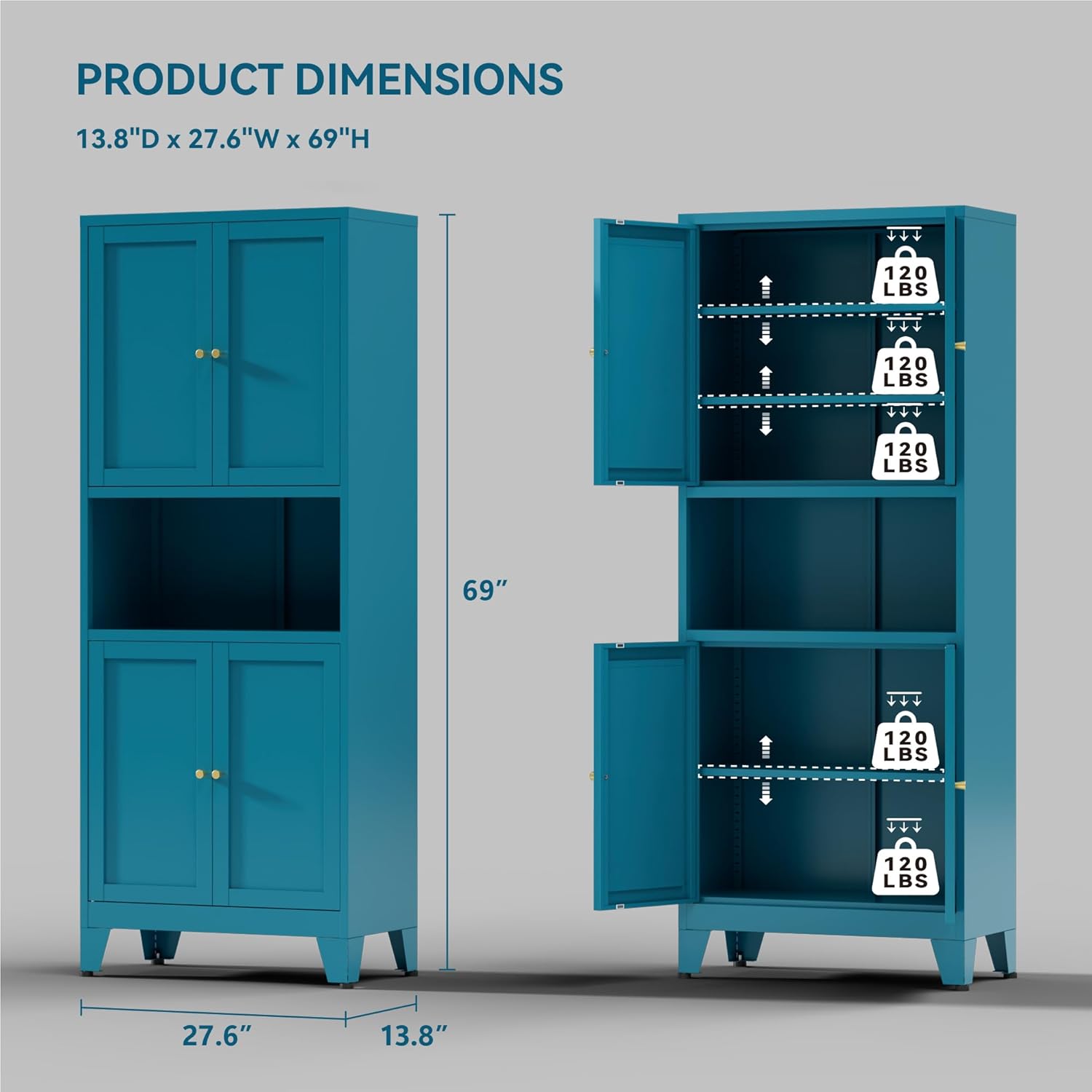 COFaR 69" Tall Modern Kitchen Pantry,Metal Storage Cabinet with Adjustable Shelves,Pantry Cabinet with 6-Tier,Freestanding Cupboard for Kitchen,Dining Room,Living Room,Bathroom,Blue