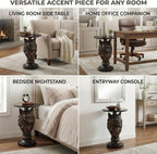 Wolf Head Side Table, Round End Table with 17.72" Black Faux Marble Top, Resin Wolf Statue Base, Unique Animal Accent Tables for Living Room Bedroom Home Decor