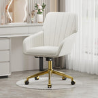 YISHENG Velvet Home Office Chair with Gold Base Upholstered Tufted Modern Height Adjustable 360 Degree Swivel Desk Chair with Wheels, Vanity Chairs for Living Room, Bedroom,Study Room (Cream)