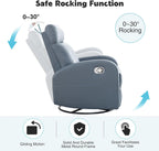 Swivel Rocker Recliner Chair, Manual Faux Leather Recliner, Glider Rocking Recliners 360°Swivel Nursery Reclining Chairs with Adjustable Headrest Highback for Living Room, Blue