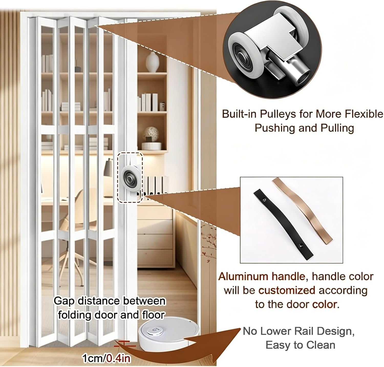 PVC Waterproof Accordion Door, Tall White Sliding Accordion Doors with Handles & Acrylic Glass, Customizable Size/Color Folding Door, Folding Double Doors for Home/Office,46x71in