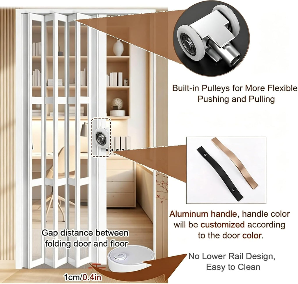 PVC Waterproof Accordion Door, Tall White Sliding Accordion Doors with Handles & Acrylic Glass, Customizable Size/Color Folding Door, Folding Double Doors for Home/Office,58x94in