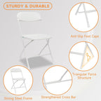 100 Pack Plastic White Folding Chairs with 350LBS Capacity, Foldable Commercial Seat with Steel Frame, Portable Indoor Outdoor Chairs for Office, Party, Events, Wedding, Kitchen, Dinning, School