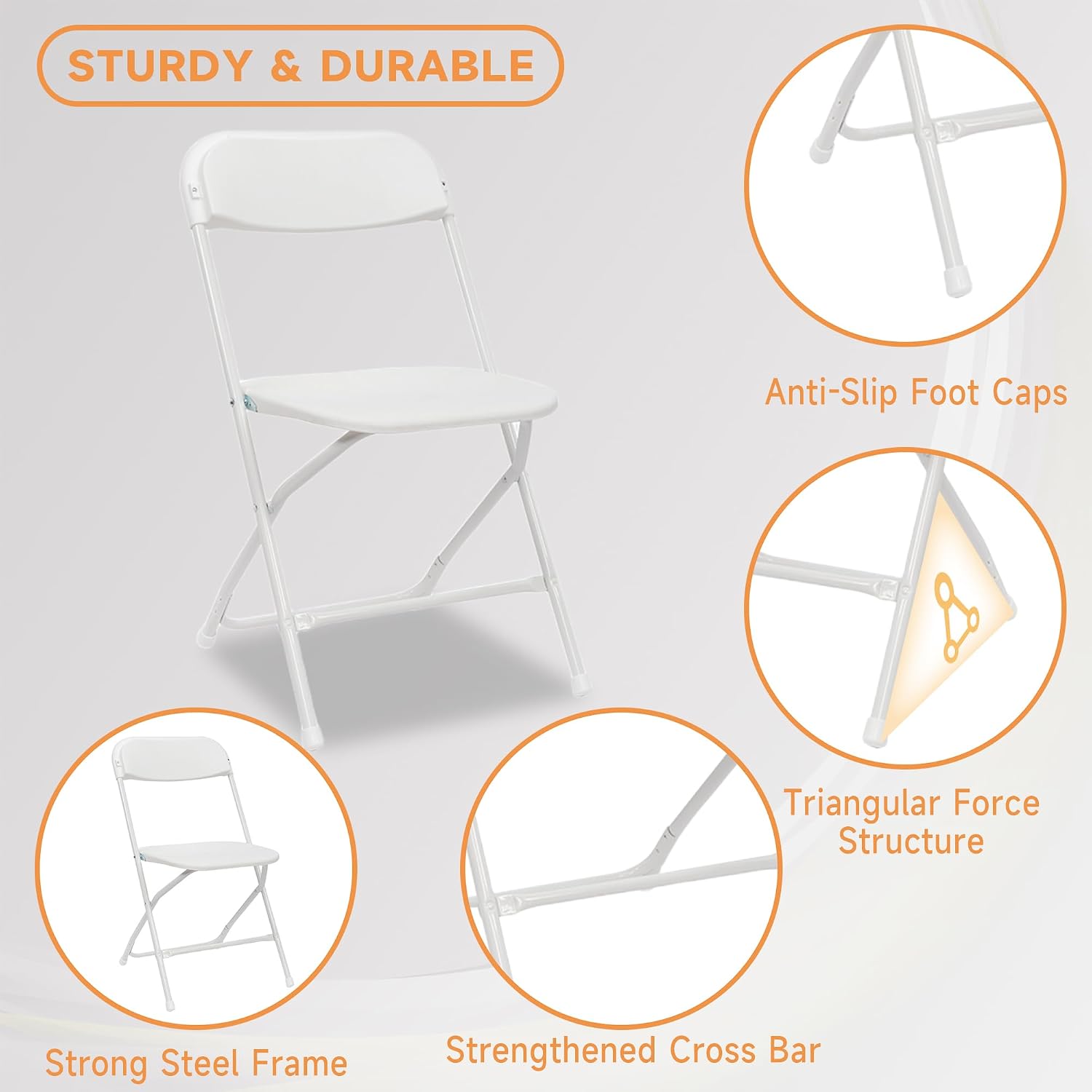 100 Pack Plastic White Folding Chairs with 350LBS Capacity, Foldable Commercial Seat with Steel Frame, Portable Indoor Outdoor Chairs for Office, Party, Events, Wedding, Kitchen, Dinning, School
