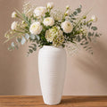 Off-White 12.6” Ceramic Vase for Home Decor, Farmhouse & Boho Decorative Pottery Vase for Table Centerpiece, Mantel, Shelf, Living Room, Kitchen, and Entryway (White Ribbed - 12.6" Tall)