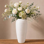 Off-White 12.6” Ceramic Vase for Home Decor, Farmhouse & Boho Decorative Pottery Vase for Table Centerpiece, Mantel, Shelf, Living Room, Kitchen, and Entryway (White Ribbed - 12.6" Tall)