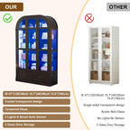 Arched Display Cabinet with 3 Glass Doors,5-Tier Curio Cabinet W/3 Color Lights for Collectibles,78'' Tall Curio Cabinet W/2 Drawers,Modern Display Case W/Human Body Sensor Light for Living/Game Room