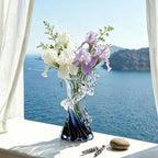 Blue White Clear Wave Vases Gradient, Murano Hand Blown Glass Vase Unique Art Decorative, for Ocean Themed Coastal Home Centerpiece Modern Office Entrance Table Creativity