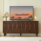 63" Sideboard Buffet Cabinet with Storage, Mid-Century Modern Sculpted Door Design Buffet Sideboard Accent Credenza with Adjustable Shelves for Living Room Kitchen Hallway (Walnut)
