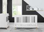 Delta Children Essex Crib 6-Piece Baby Nursery Furniture Set–Includes: Convertible Crib, 6 Drawer Dresser, Changing Top, Crib Mattress, Sheets, & Changing Pad, Bianca White w/Natural