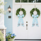 Spring Wreath Sash for Front Door - 2 Pcs Plaid Welcom Wreath Sashes with Flowers for Farmhouse Home Decor, 60 Inch Rustic Green Pink Wreaths Sash for Doorway Yard Indoor Outdoor