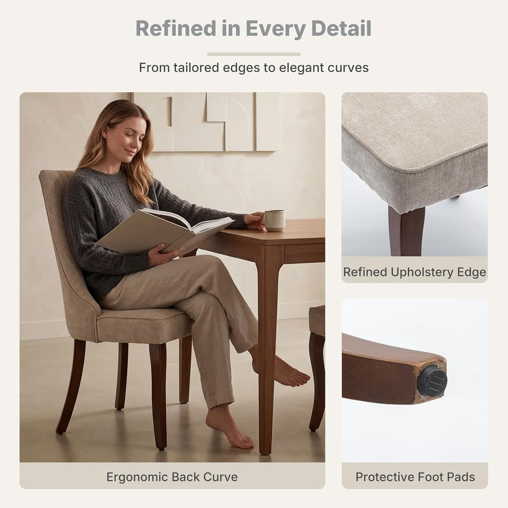 High Back Side Chairs Set of 4, Upholstered Dining Chairs for Kitchen and Dining Room, Mid-Century Modern Fabric Seating with Solid Wood Legs, Beige