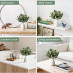 Dahey Artificial Eucalyptus Stems in Small Ceramic Vase Centerpiece Table Decorations Modern Farmhouse Decor Fake Eucalyptus Plants with Vase for Bathroom Kitchen Shelf Living Room Home Decor, White