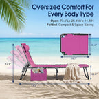 Flamaker Oversize Face Down Chaise Lounge Chair, 27 Inch WideFoldable Outdoor Patio Chair, 5-Position Adjustable Tanning Chairwith Face& Arm Holes for Sunbathing, Pool, Beach, Lawn (Pink, 1Pcs)