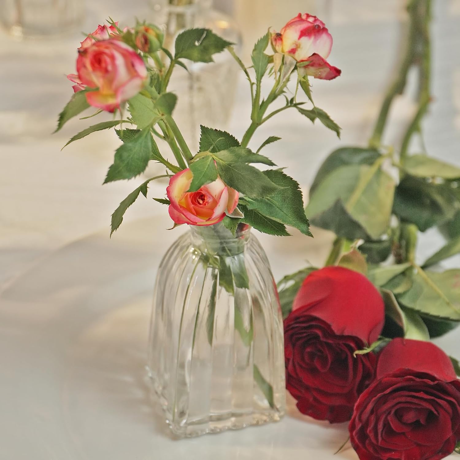 Cieex 16pcs Glass Bud Vase, Small Vase for Flower, Clear Flower Vases for Centerpieces, Mini Vintage Vase in Bulk for Wedding Table Home Decoration
