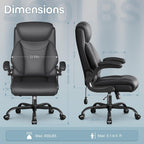 Ergonomic Office Chair, Big and Tall Office Chair, Executive Chair- Padded Leather Comfy Chair with Adjustable Lumbar Support & Flip-Up Arms, Rocking Swivel Chair for Home Office,Black