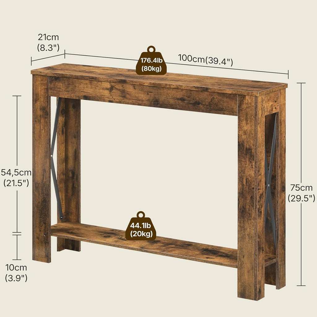 YATINEY Farmhouse Console Table, 39.4'' Small Narrow Entryway Table, Wood Couch Table Behind Sofa with Storage Shelf, Slim Farmhouse Hallway Table for Living Room, Hallway, Foyer, Rustic Brown CT34RR
