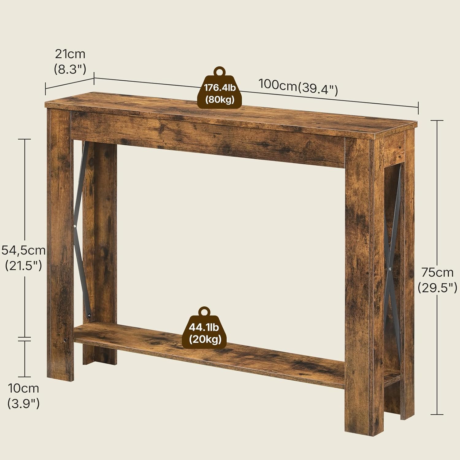 YATINEY Farmhouse Console Table, 39.4'' Small Narrow Entryway Table, Wood Couch Table Behind Sofa with Storage Shelf, Slim Farmhouse Hallway Table for Living Room, Hallway, Foyer, Rustic Brown CT34RR