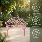 Cast Aluminium Outdoor Bench, Rose Garden Bench for Patio,Park,Lawn,Yard (Pink)