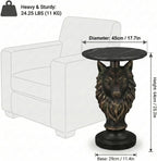 18" Wolf Head Sculptured Side Table,Round Side Table with Bronze Finish,Modern End Tables with Marble Top,Corner Accent Tables for Living Room,Entryway,Reading Nook,Easy Assembly