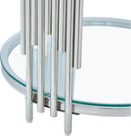 Modern Glass End Table, 19.69" Round Sofa Side Table with Silver Stainless Steel Frame and Clear Glass Top, Cocktail Tea Table, Luxury 2-Tier End Table with Storage Shelves for Home Office
