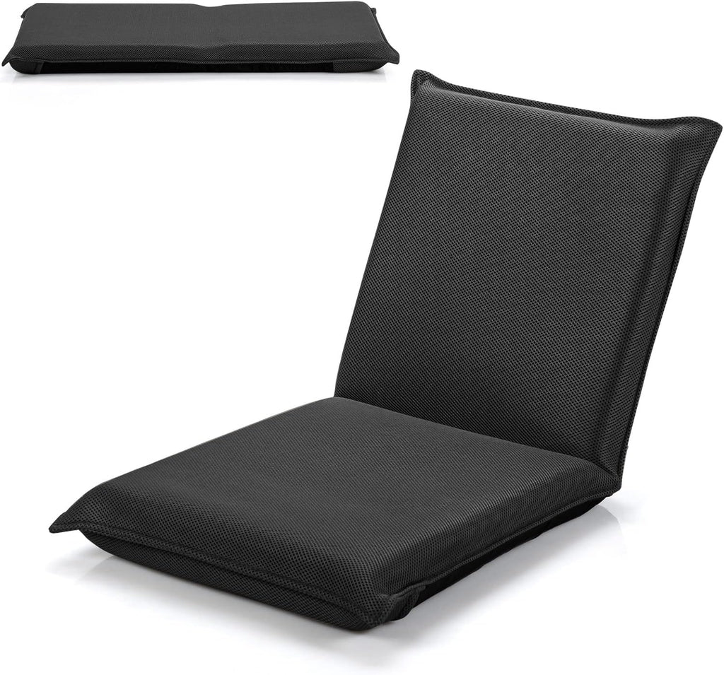 LIFEZEAL Folding Floor Chair, Reading Chair with 6 Positions Adjustable Backrest, Floor Chair with Mesh Surface, for Reading, Meditation, Yoga (Black)