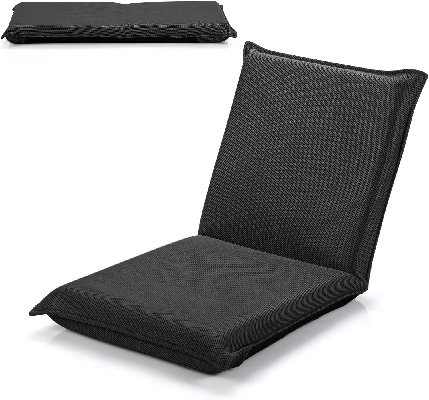 LIFEZEAL Folding Floor Chair, Reading Chair with 6 Positions Adjustable Backrest, Floor Chair with Mesh Surface, for Reading, Meditation, Yoga (Black)