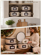 punemi China Storage Containers, 4 Pack Hard Shell Plate Dish Storage Cases with Padded Dividers & Quilted Lining, Stackable Dinnerware Storage Protectors for Moving Boxes & Holiday Storage, Beige