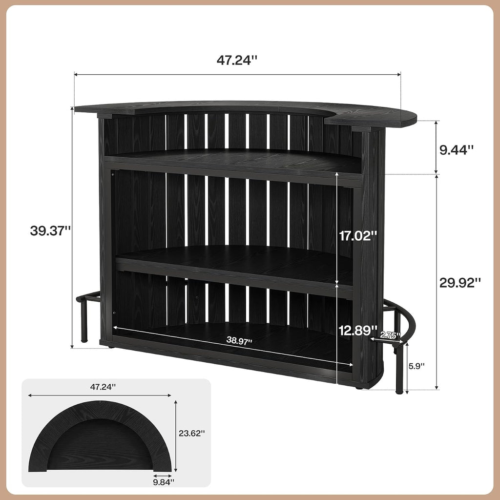 4-Tier Bar Table, 39.4" H Home Bar Unit with Footrest, Arc-Shaped Mini Bar Table, Modern Wine Bar Cabinet for Home Pub, Living Room, Black