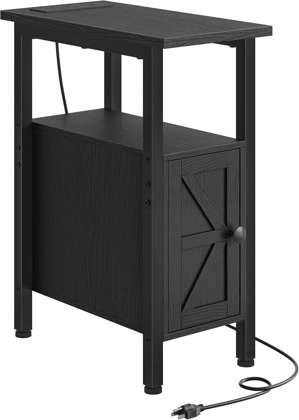 CHOEZON Farmhouse End Table, Narrow Side Table for Small Spaces, Slim Nightstand with Charging Station, with 2 AC Outlets, 1 USB and 1 Type-C Port, for Living Room, Bedroom, Black TBZ08UBB