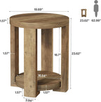 Tribesigns Round Side Table, 2-Tier End Table for Living Room & Bedroom, Small Accent Table with Storage Shelf (2, Brown)