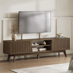SICOTAS 70" Long TV Stand for Living Room, Modern TV Stand Entertainment Center with 2 Storage Cabinets, Mid Century Fluted-Door Media Console Table for 50/60/70/80 Inch TV, Coffee Oak