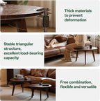 100% Solid Oak Wood Coffee Table Set, Round Coffee Table Combo Side Table w/Solid Wood Legs, Mid Century Table Sturdy Tables for Bedroom Balcony Living Room (Walnut, Small-Medium Combo)