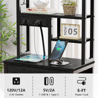 Furnulem Black Nightstands Set of 2, Tall Night Stand with Charger Station | 3 Fabric Drawers and Led Lights, USB Ports & type-C, 4-Tier Storage Shelves, Tall Bed Side Table for Bedroom/Dorm/Office