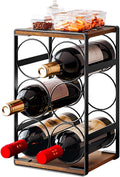Wood Countertop Wine Rack No Need Assembly 6 Bottles Black + Rustic Brown