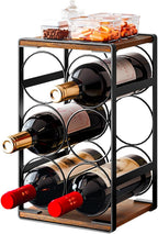 Wood Countertop Wine Rack No Need Assembly 6 Bottles Black + Rustic Brown