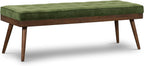 Poly & BARK Luca Fabric Bench – Tufted Upholstered Entryway or Bedroom Bench with Solid Wood Frame – Mid Century Inspired Seating in Fabric Green for Hallway, Living Room or End of Bed Use
