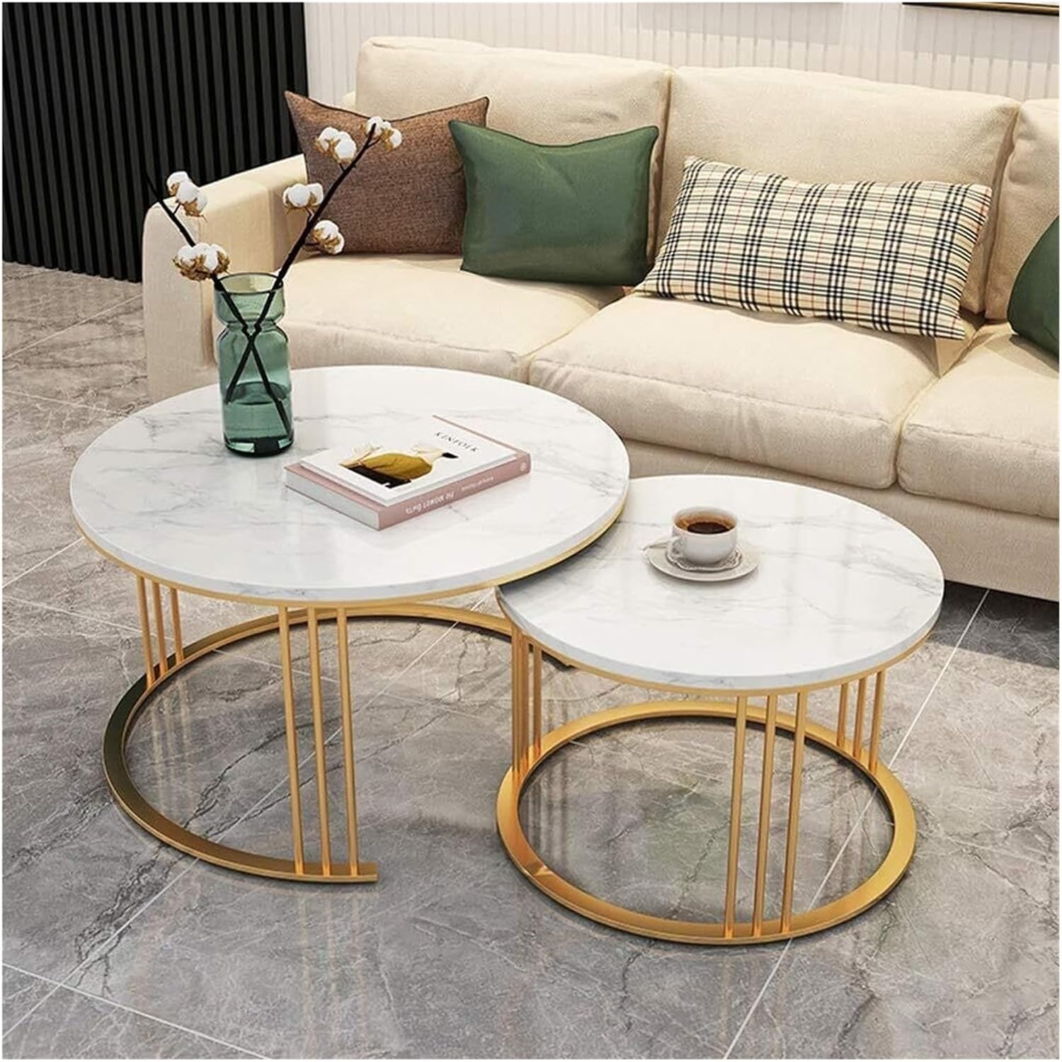 Coffee Table Living-Room Tables Nesting Coffees End Tables Modern Decor Side Table Round Stand Tea Table for Living Room Home and Office(80cm+65cm)